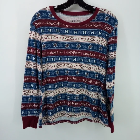 Harry Potter Winter Snowflake Glasses Maroon Blue Pajama Top Sleepwear Large - Picture 5 of 10